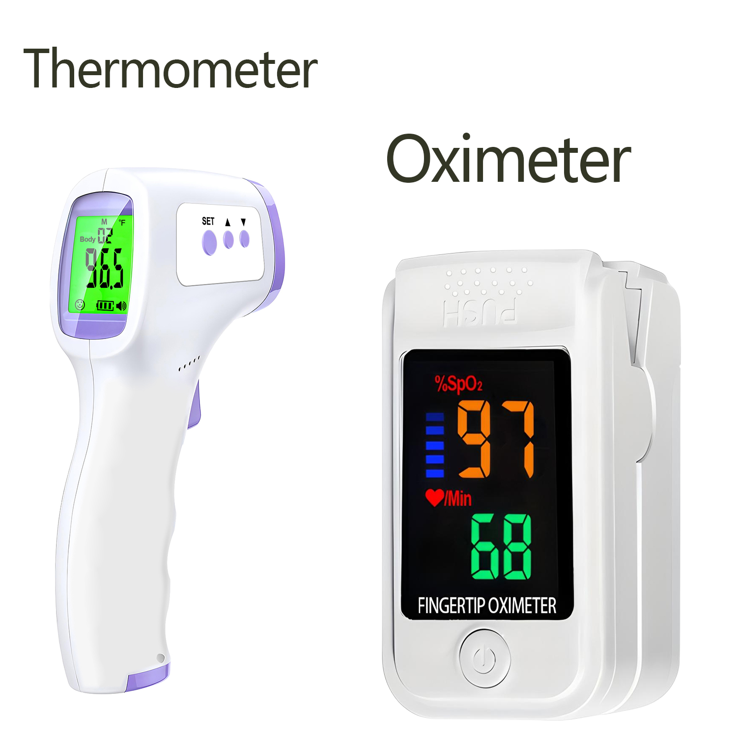 Pulse Oximeter - 非接触デジタル赤外線額温度計または指先パルスオキシメーター酸素飽和度計オキシメーター