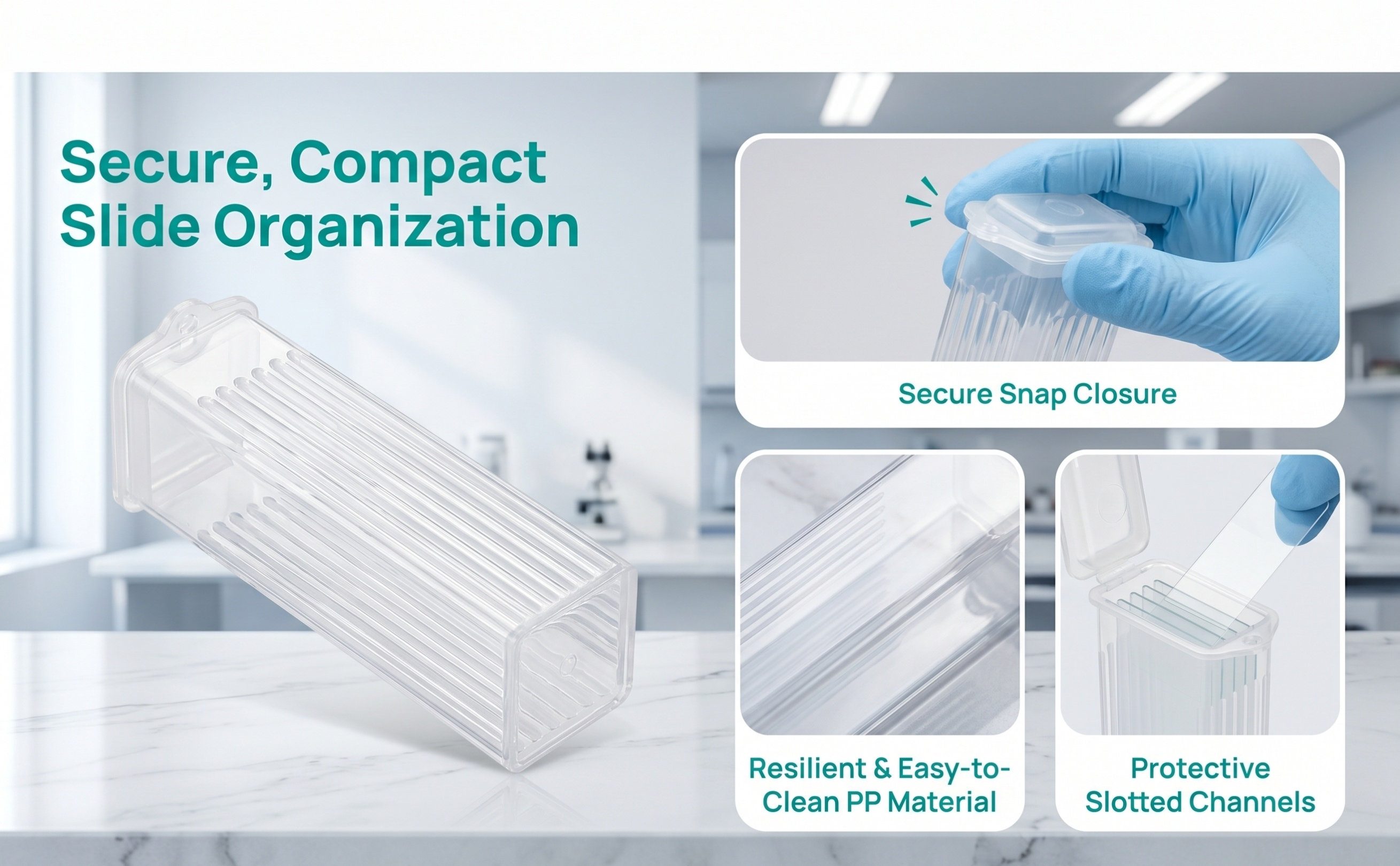 Pathology Slide Storage - ガラススライド用、PP素材、病理組織標本保管用、実験室用スライドホルダー、病理組織標本ボックス、50個入り。