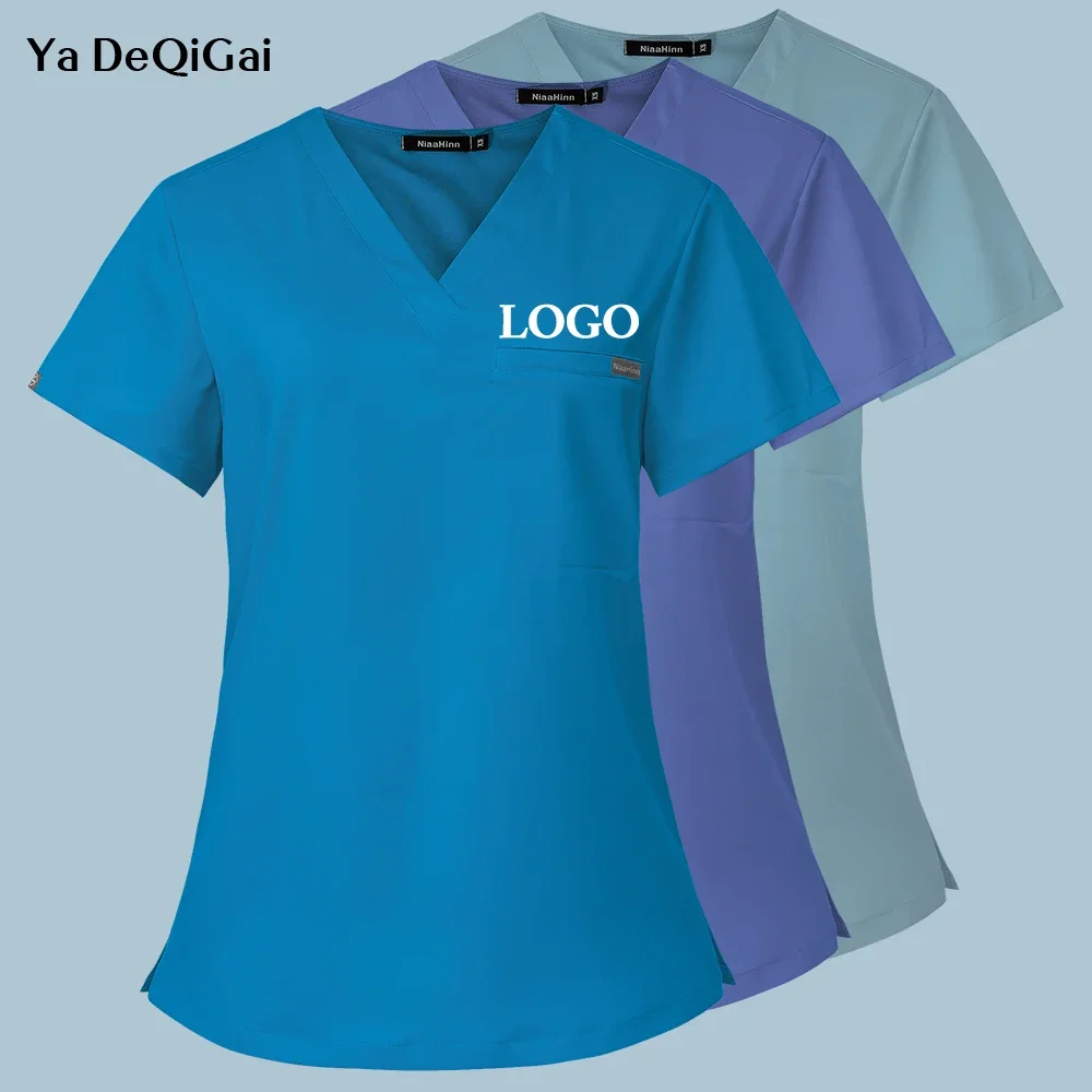 Medical Lab Worker - 女性男性ラボ作業服ナース制服スクラブトップ半袖ポケット Tシャツ医療看護ブラウス美容制服労働者トップ