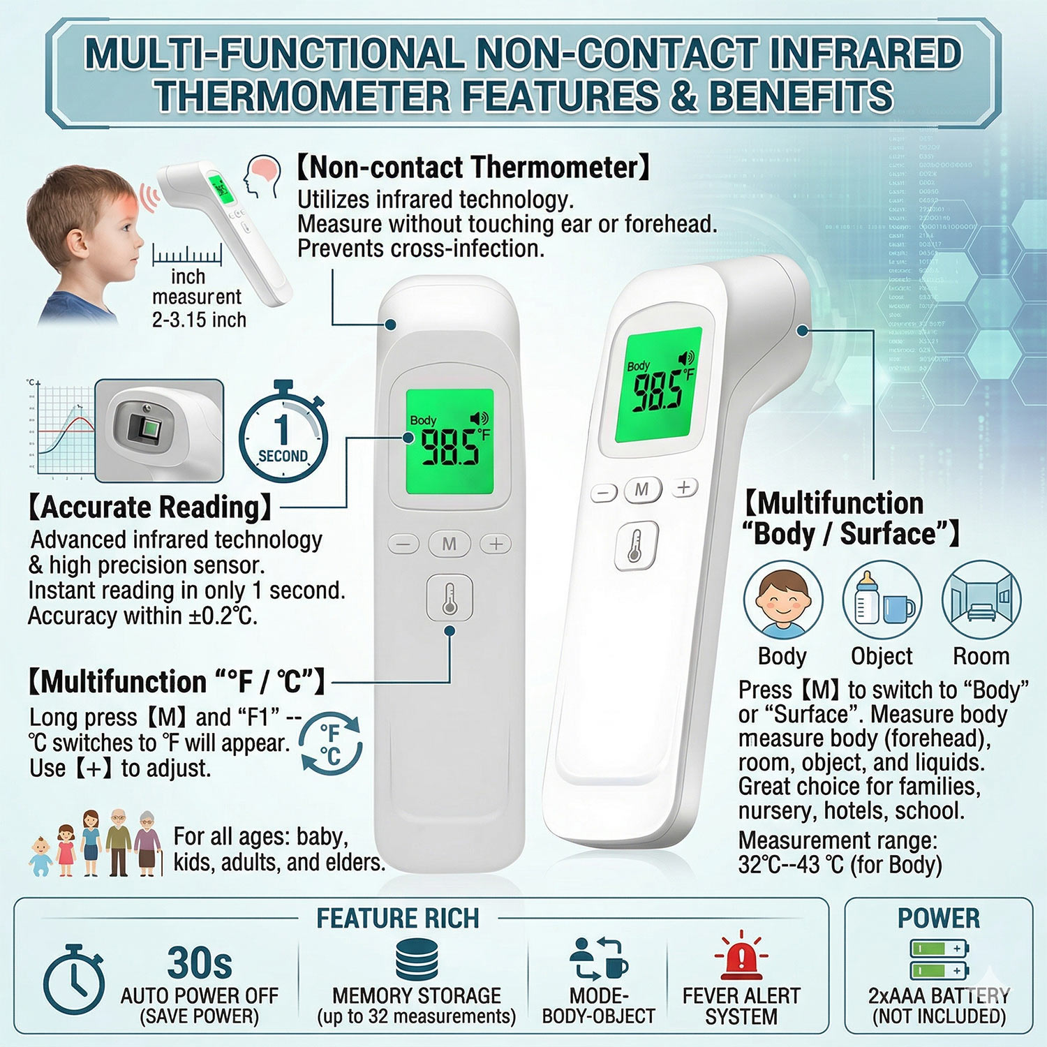 非接触体温計 赤ちゃん・大人用額用デジタル体温計 赤外線パル - Pulse Oximeter のレビューと価格