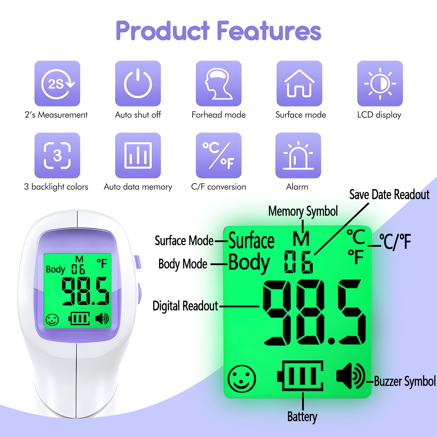 医療用体温計バックライト付き非接触デジタル体温計測定ツールま - Pulse Oximeter のレビューと価格